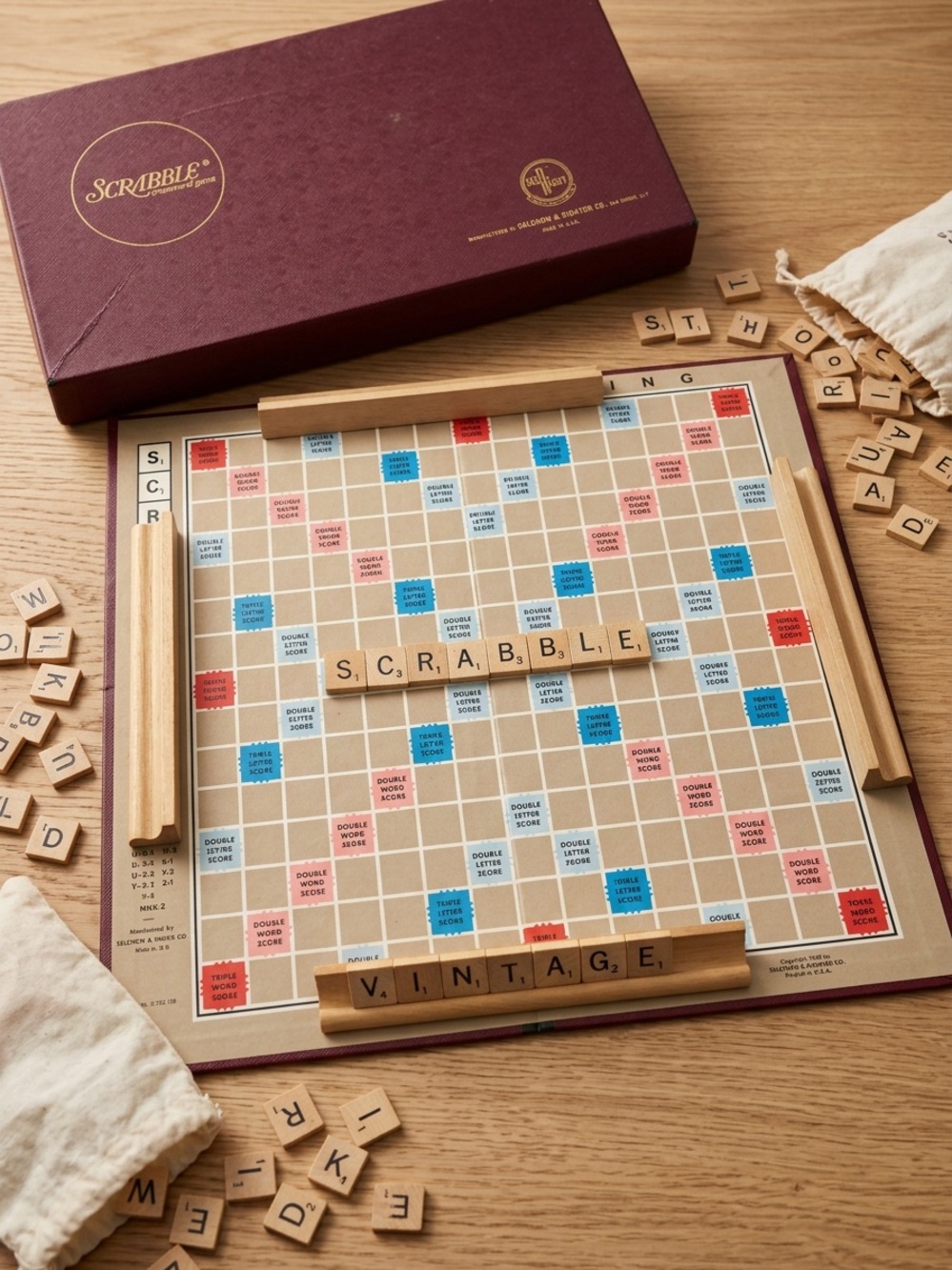 1953 SCRABBLE CROSSWORD GAME Selchow & Righter Co Vintage Board Game Maroon Box